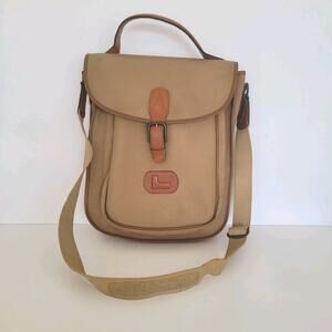 Lancel Paris Vintage Shoulder Bag Handbag Flap Nylon Leather Beige Designer